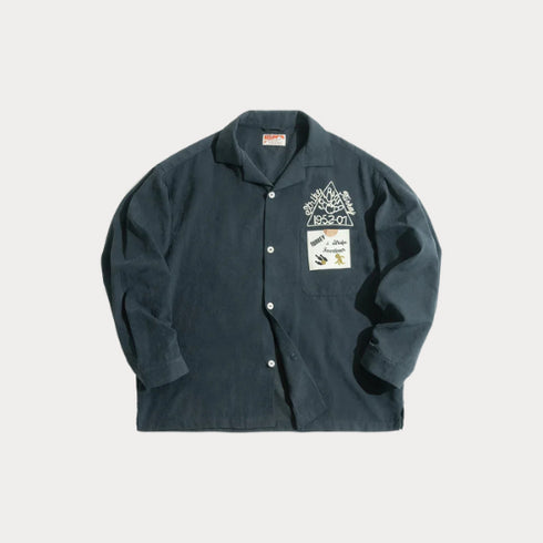 Premium Men's Retro Long Sleeve Shirt – Solid Color Loose Fit with Lapel, Pocket & Embroidery